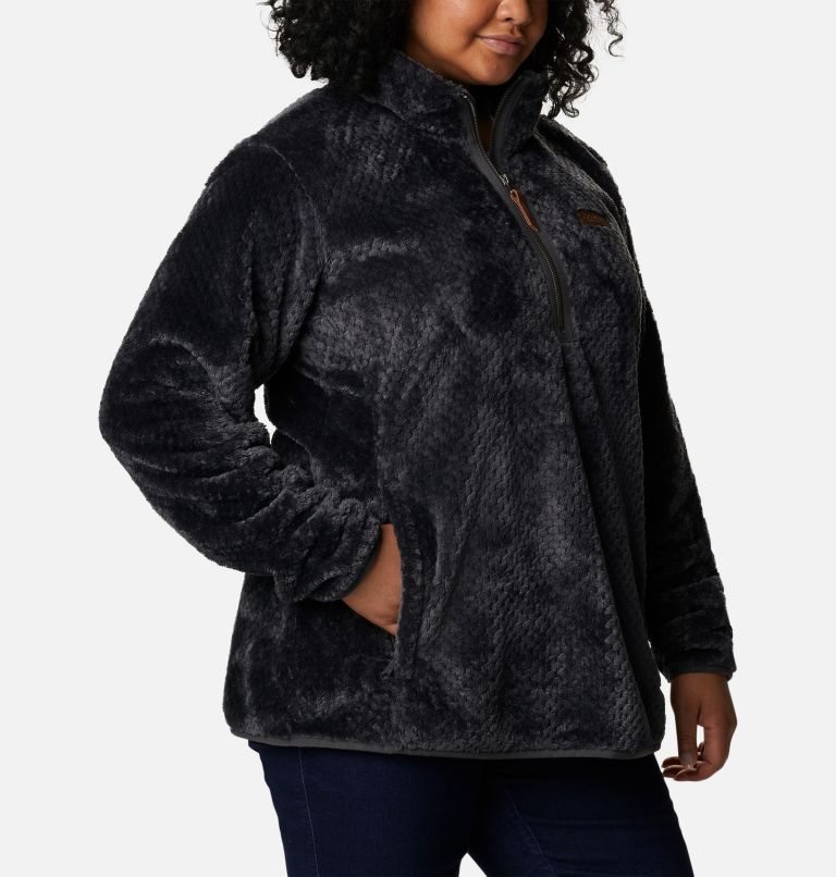 Women's Columbia Fireside Quarter Zip Sherpa Fleece Sweatshirts Black | Plus Size CA-P5A48